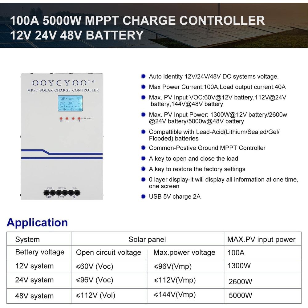 100 Amp MPPT Solar Charge Cont - Charge Controller Solar 评论和价格